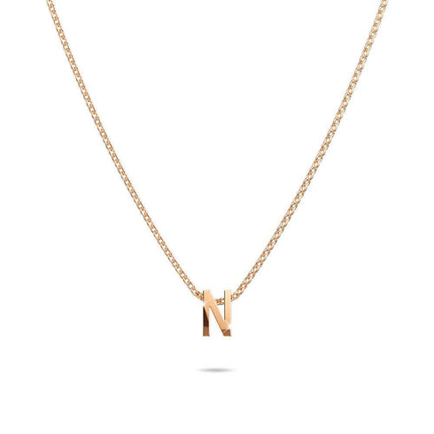 Initials Brick Alphabet Letter Necklace Rose Gold Layered Steel Jewellery